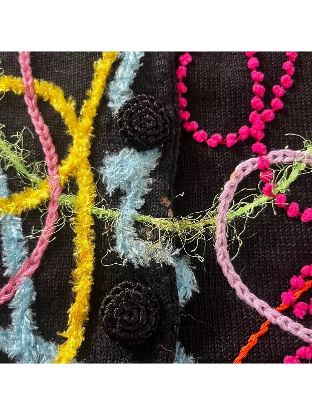 Michael Simon Black Sweater with Multicolor Embroidery XL